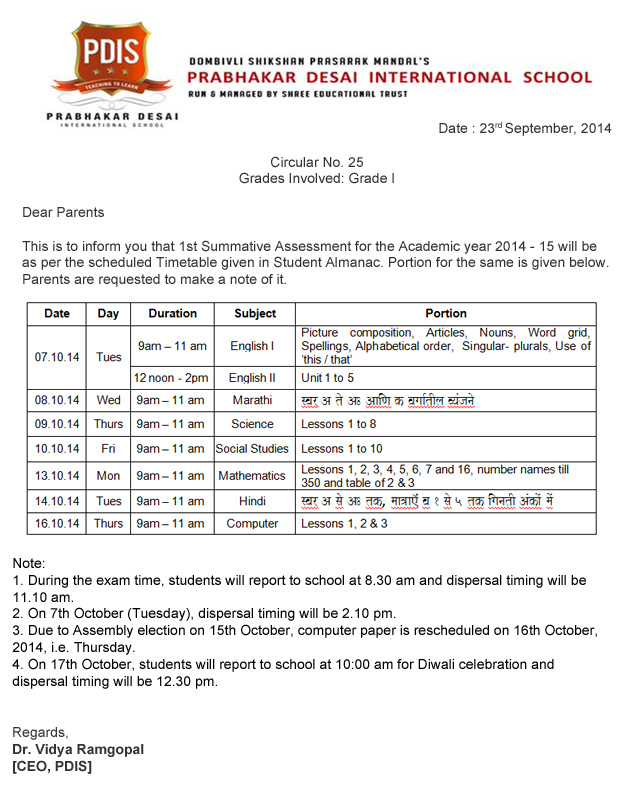 grade1 SA TimeTable