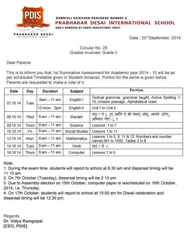 grade1 SA TimeTable