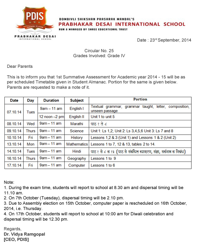 grade1 SA TimeTable