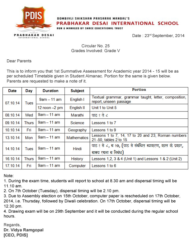 grade1 SA TimeTable