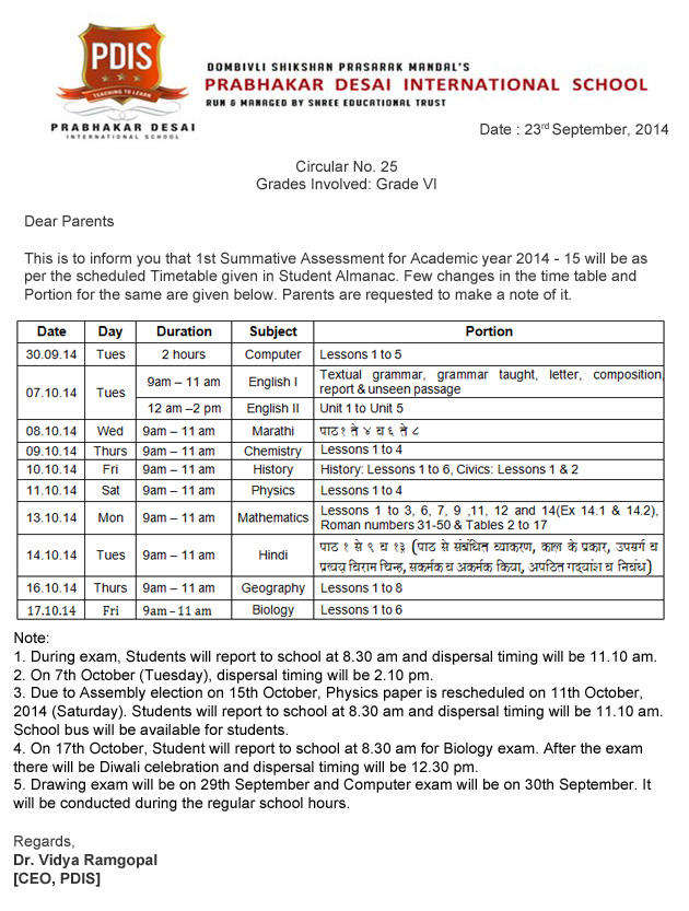 grade1 SA TimeTable